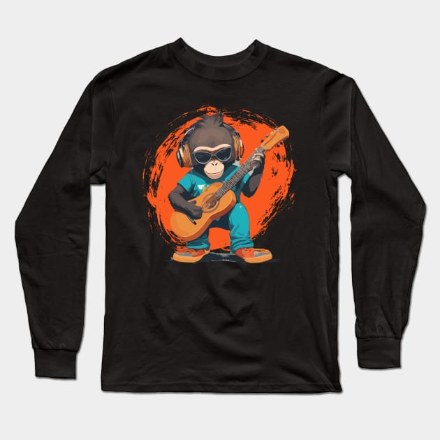 monkey play guitar Long Sleeve T-Shirt by ReaBelle